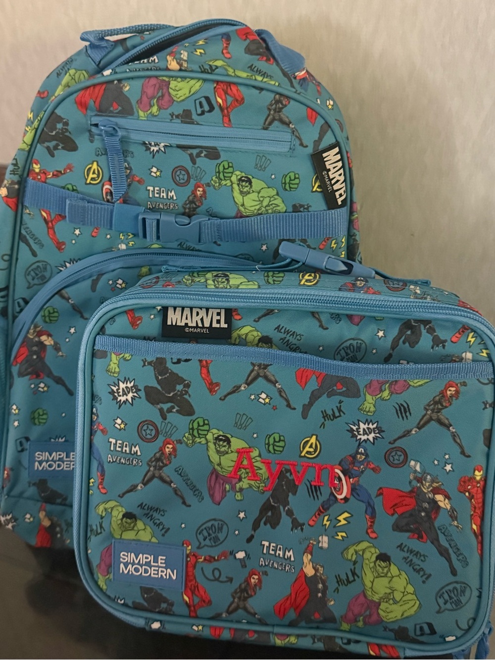 Marvel Kids Teal Avengers Backpack and Lunch Bag Set with Personalized Name